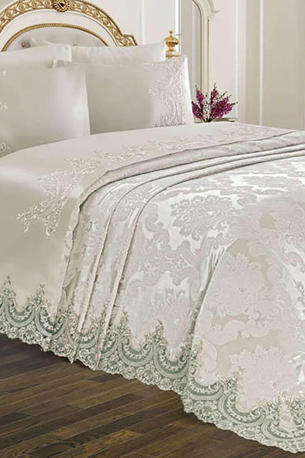 Halıstores Fransız Dantelli Çeyizlik Pike Takımı Mahfiruz Krem - Image 1