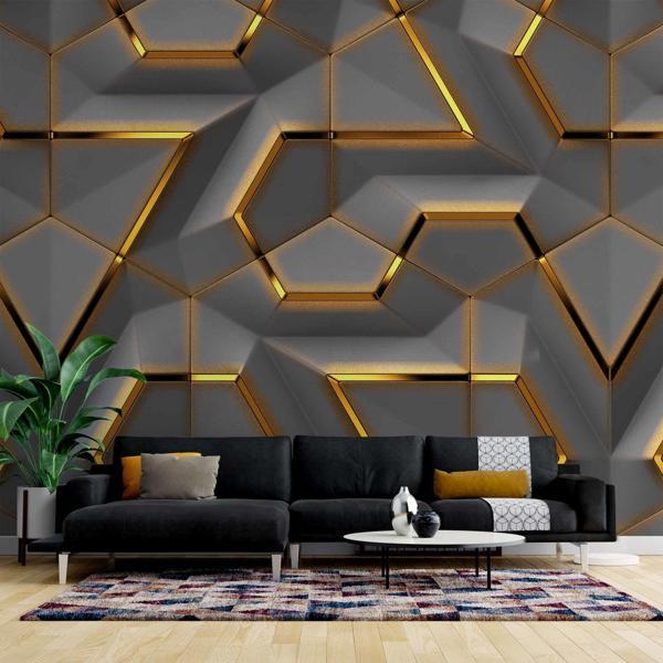 3 Boyutlu Siyah Gold Kabartma Görünümlü Duvar Kağıdı Baskı - Image 1