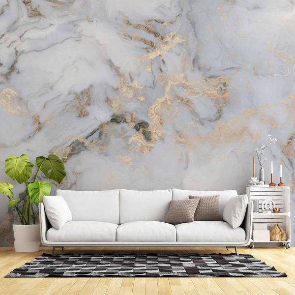 Beyaz Gold Mermer Desenli Duvar Kağıdı Baskı - Image 1