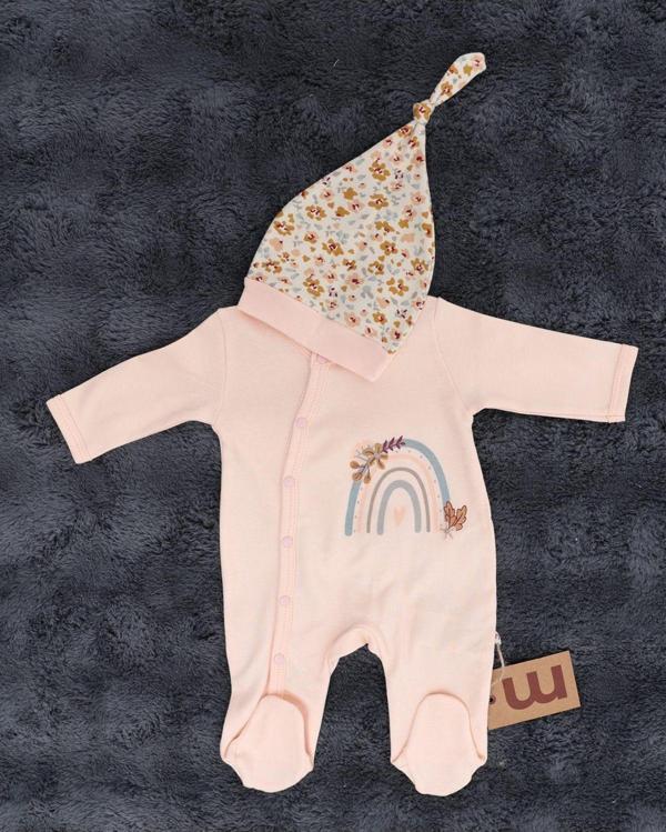 Miracool Çiçek Desenli Çıtçıtlı Bebek Tulumu / %100 Pamuklu / Şapka Hediyeli / Yenidoğan Tulum - Image 1