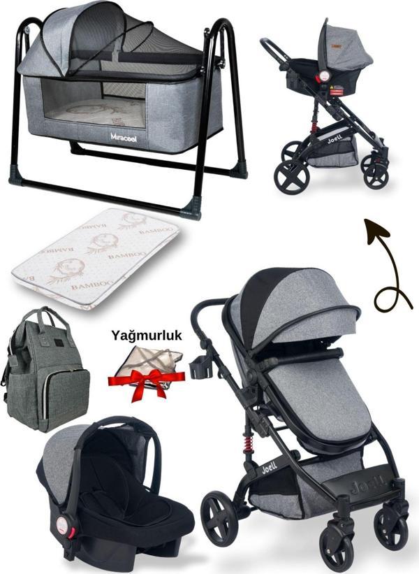 Joell 5 Parça Bebek Seti / Truva Travel Sistem Bebek Arabası & Puset & Beşik & Yatak & Çanta - Image 1