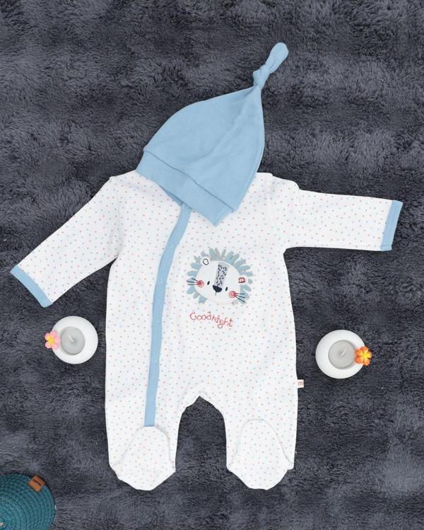 Miracool Aslan Desenli Çıtçıtlı Tulum / Şapka Hediye / %100 Pamuklu - Image 1
