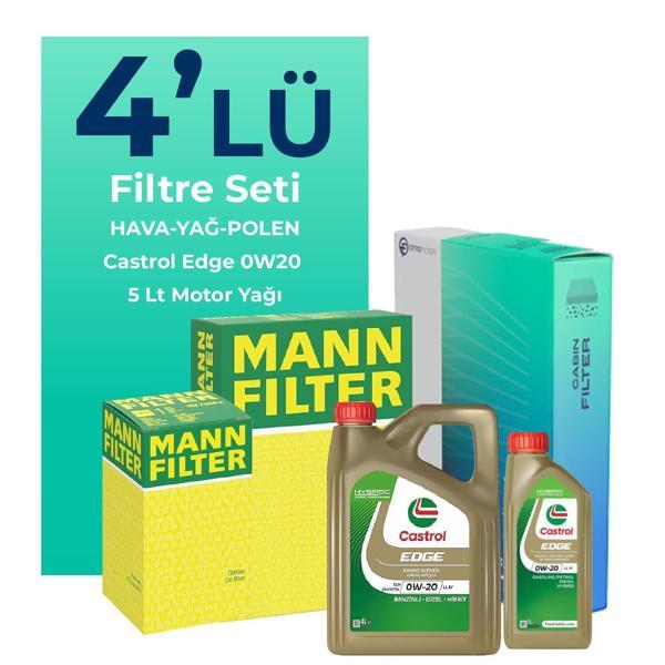 MANN Audi A3 35 TFSI 1.5 Filtre Bakım Seti Castrol Motor Yağlı (2020-2024) 4 Lü - Image 1