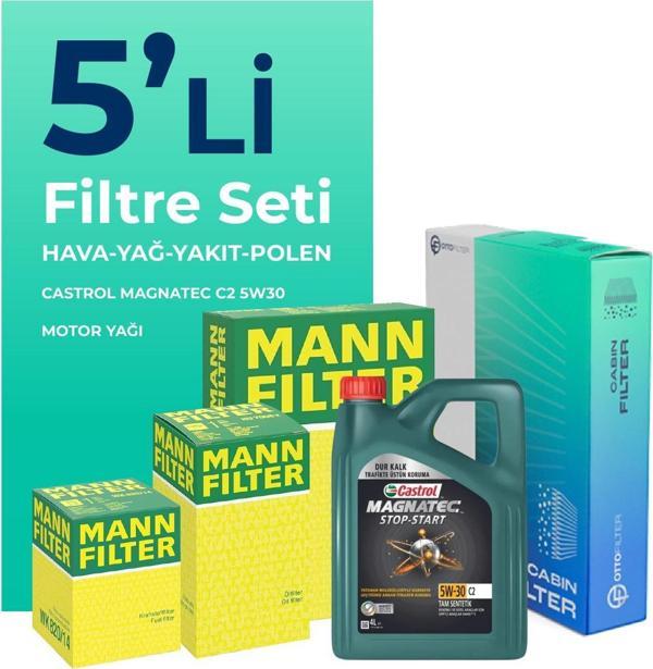 MANN Citroen C5 1.6 Dizel Filtre Bakım Seti Castrol Motor Yağlı (2009-2015) 5 Li - Image 1