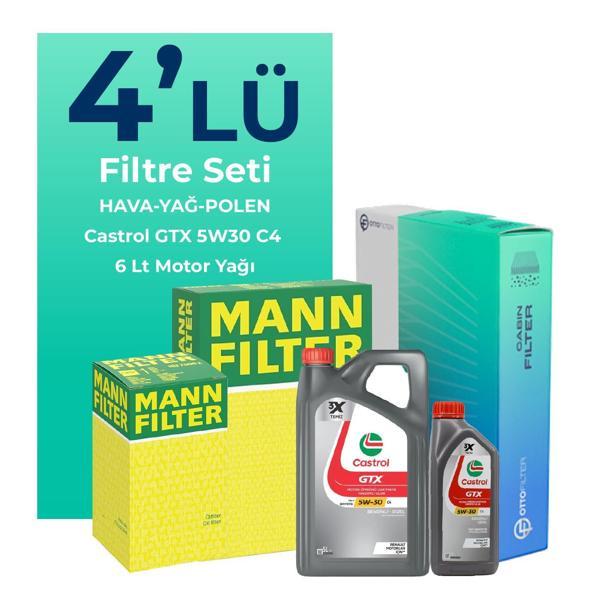 MANN Dacia Duster 1.5 BlueDci Dizel Filtre Bakım Seti Castrol Motor Yağlı (2018-2022) 4 Lü - Image 1