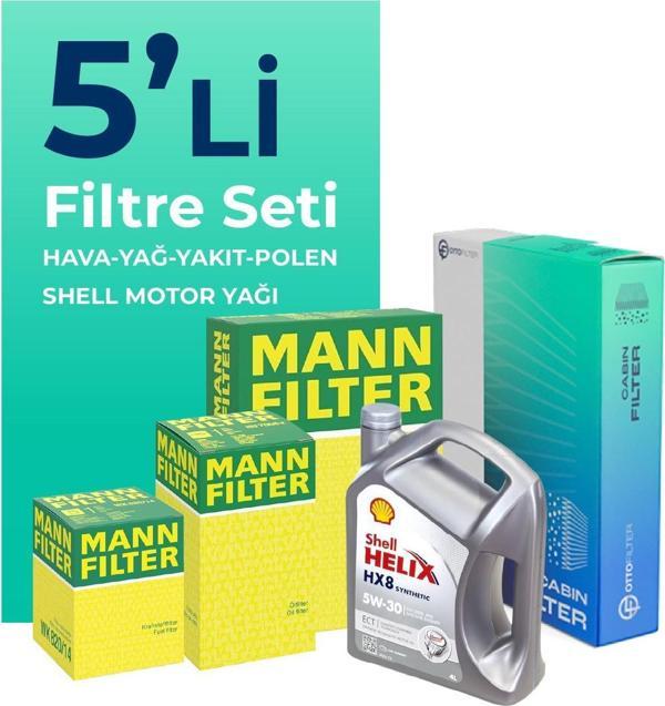 MANN Citroen C3 1.6 Dizel Filtre Bakım Seti Shell Motor Yağlı (2003-2009) 5 Li - Image 1