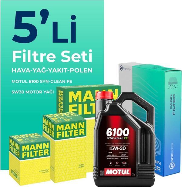 MANN Fiat 500L 1.6 Dizel Filtre Bakım Seti Motul Motor Yağlı (2012-2018) 5 Li - Image 1