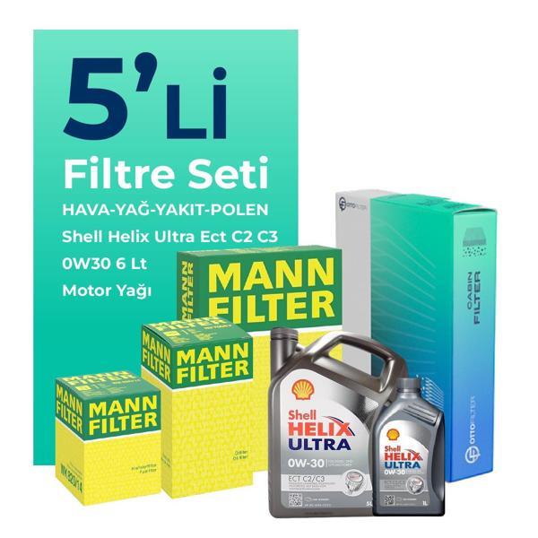 MANN Ford Connect 1.5 Dizel Filtre Bakım Seti Shell Motor Yağlı (2013-2019) 5 Li - Image 1