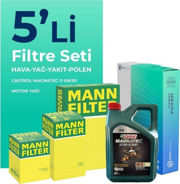 MANN Ford Focus 1.5 Dizel Filtre Bakım Seti Castrol Motor Yağlı (2014-2017) 5 Li - Image 1