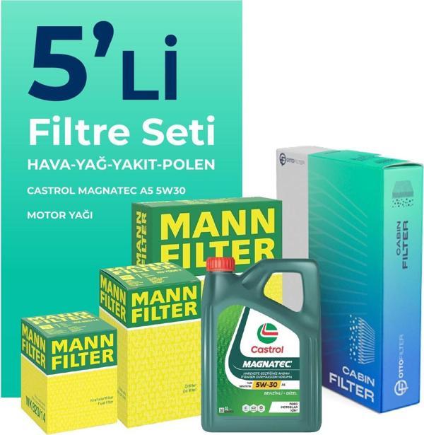 MANN Ford Transit Custom 2.2 Dizel Filtre Bakım Seti Castrol Motor Yağlı (2012-2019) 5 Li - Image 1