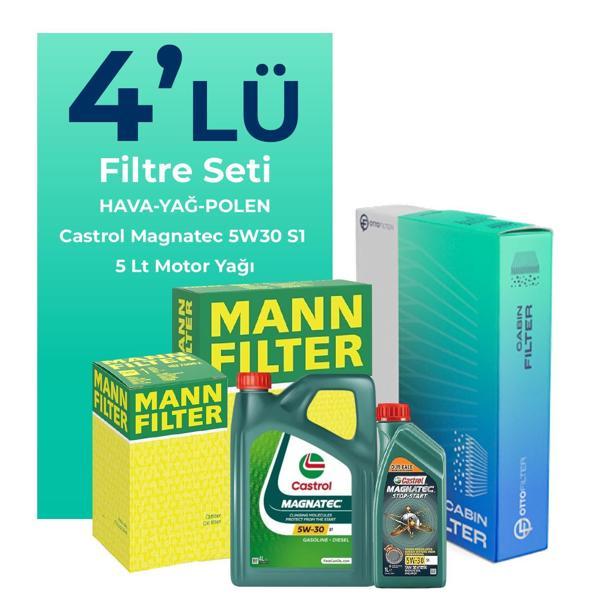 MANN Jeep Compass 1.6 Dizel Filtre Bakım Seti Castrol Motor Yağlı (2017-2021) 4 Lü - Image 1