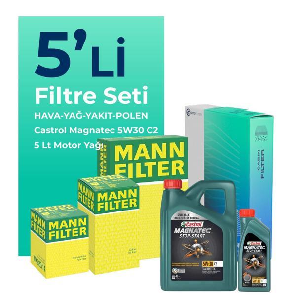 MANN Hyundai ix20 1.4 Dizel Filtre Bakım Seti Castrol Motor Yağlı (2010-2014) 5 Li - Image 1