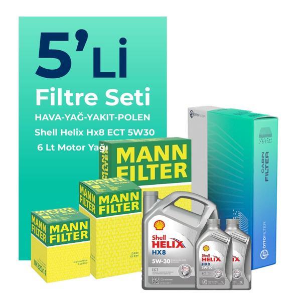 MANN Hyundai Santa FE 2.2 Dizel Filtre Bakım Seti Shell Motor Yağlı (2009-2013) 5 Li - Image 1