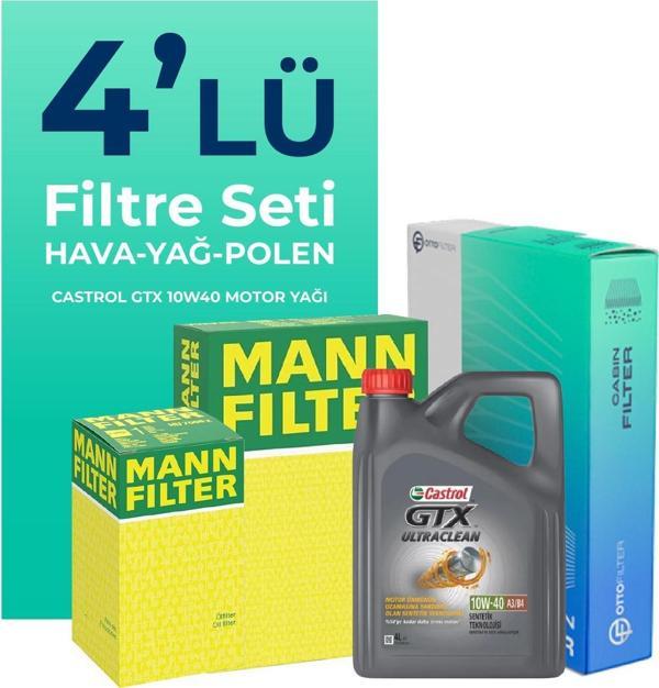 MANN Nissan Primera 1.6 Filtre Bakım Seti Castrol Motor Yağlı (2002-2007) 4 Lü - Image 1