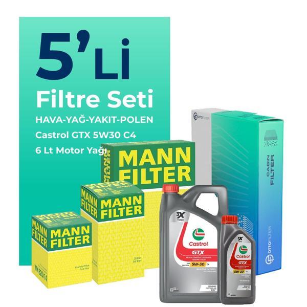MANN Renault Talisman 1.6 Dizel Filtre Bakım Seti Castrol Motor Yağlı (2015-2018) 5 Li - Image 1