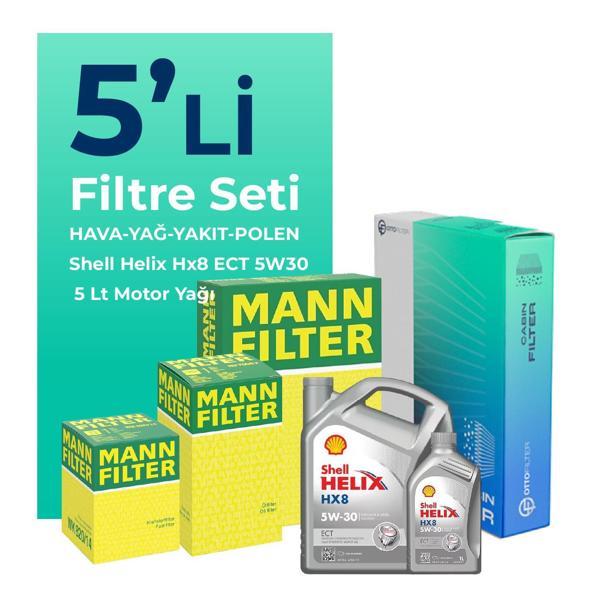 MANN Renault Clio 1.5 Dizel Filtre Bakım Seti Shell Motor Yağlı (2005-2012) 5 Li - Image 1