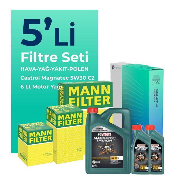 MANN Volvo XC60 2.4 Dizel Filtre Bakım Seti Castrol Motor Yağlı (2009-2014) 5 Li - Image 1