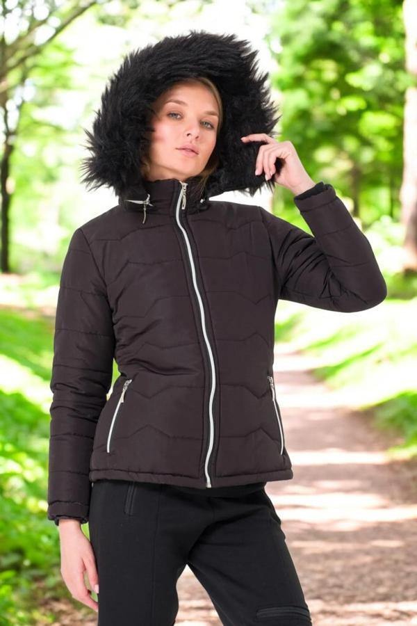 Kışlık Kapüşonlu Kürklü Su Geçirmez Şişme Kadın Mont - Image 1