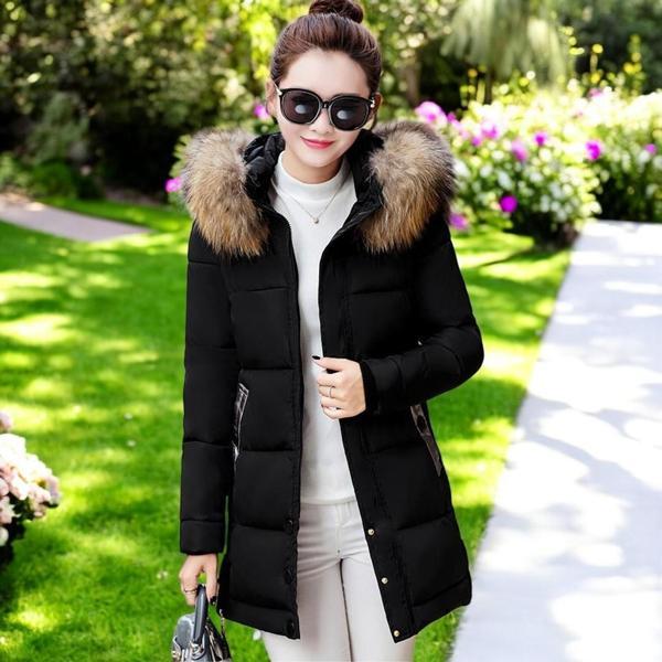 Kışlık Kürklü Kapüşonlu Uzun Şişme Mont - Image 1