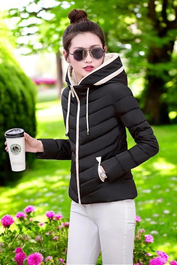 Kışlık Kapüşonlu Kısa Şişme Mont - Image 1