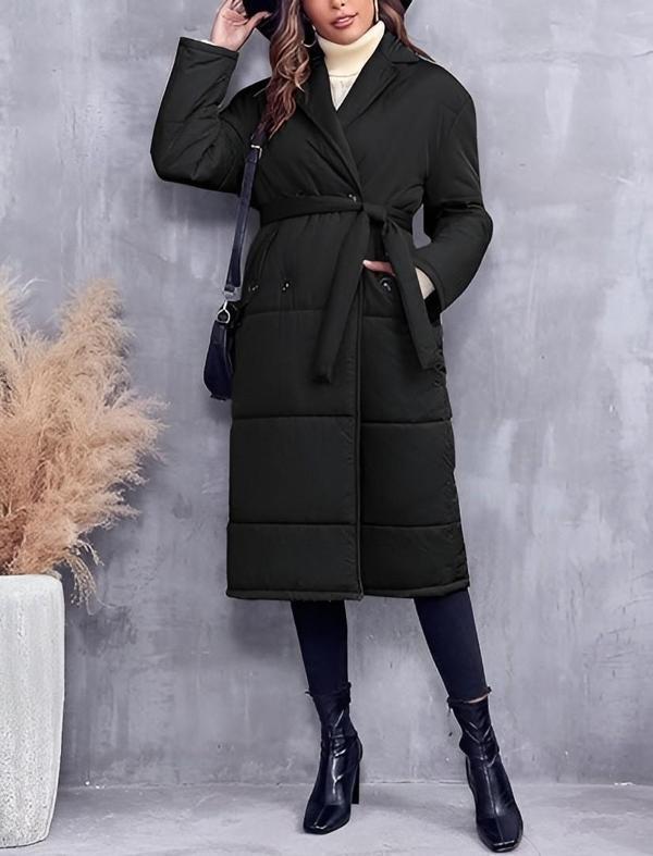 Kadın Uzun Kışlık İçi Elyaflı Astarlı Şişme Mont - Image 1