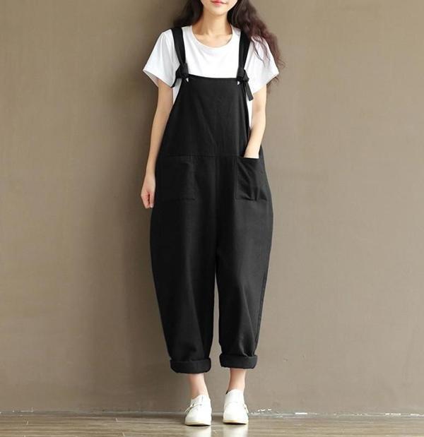 Askılı Büyük Cep Detaylı Kadın Salopet Tulum - Image 1