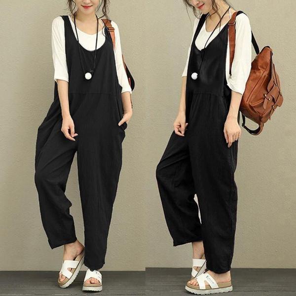 Keten Günlük Yazlık Kalın Askılı Salopet Kadın Tulum - Image 1