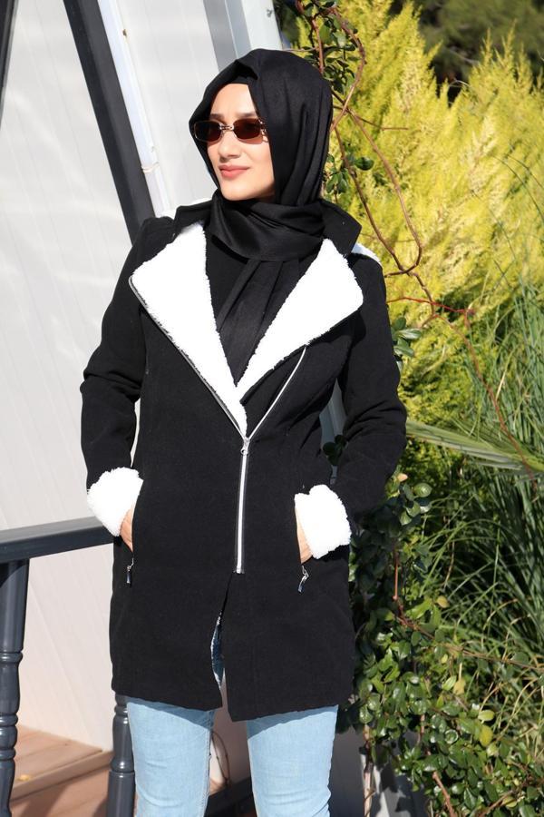 Kışlık Günlük Kaşe Kadın Tesettür Kaban - Image 1