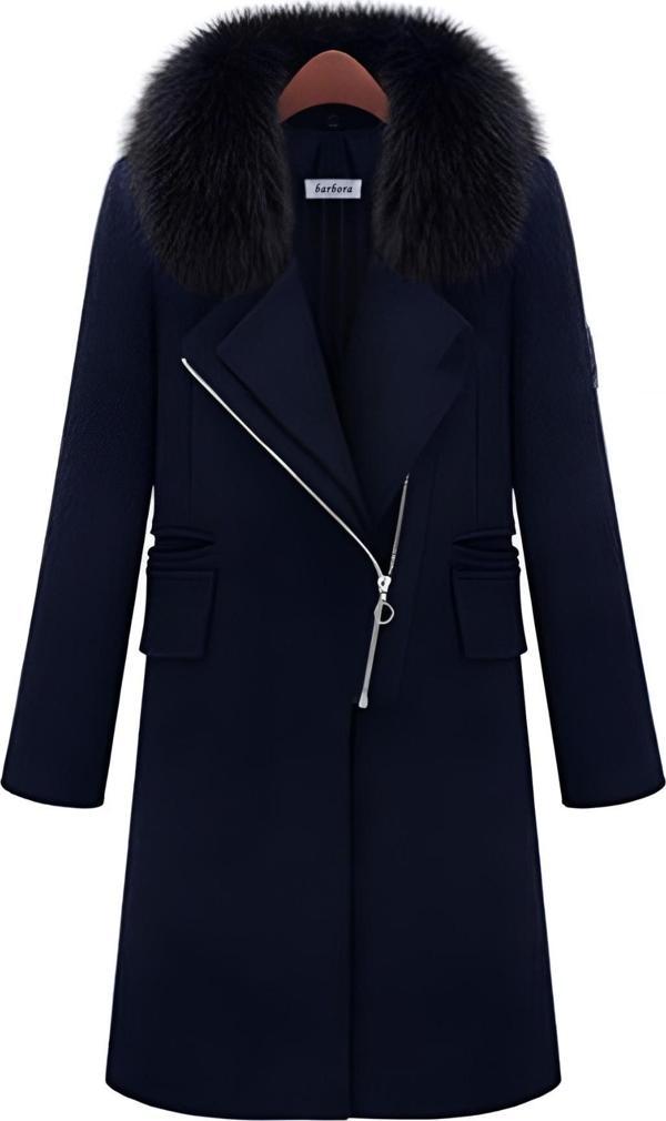 Kışlık Kürklü Kaşe Kadın Kaban - Image 1