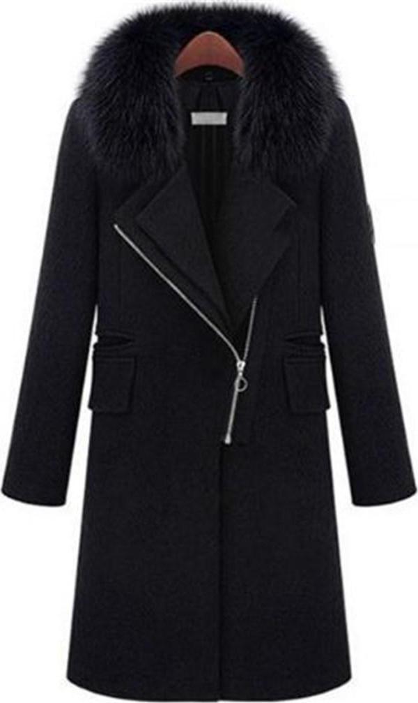 Kışlık Kürklü Kaşmir Kaşe Kadın Kaban - Image 1