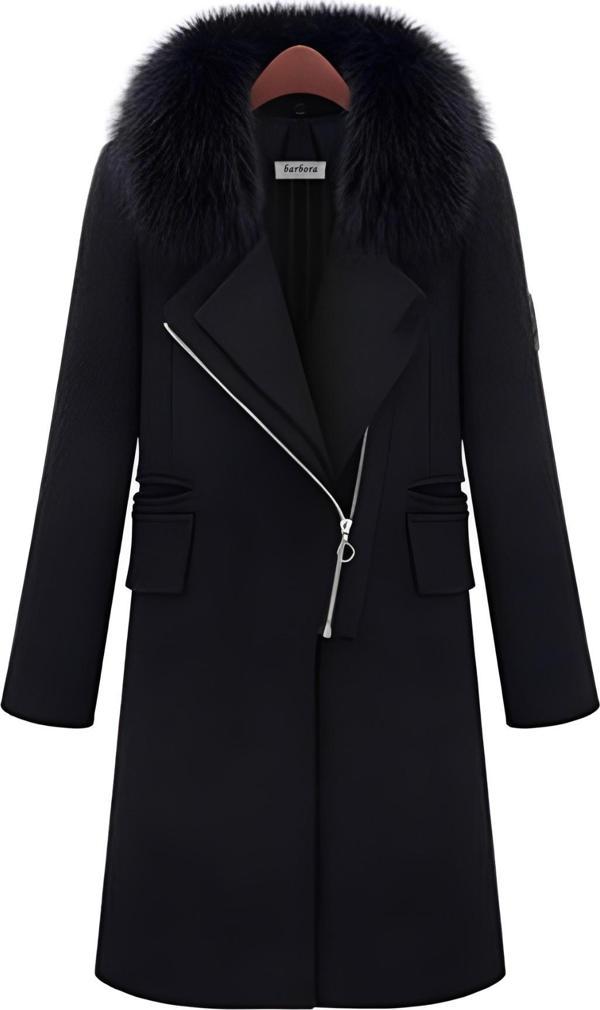 Kışlık Kürklü Kaşe Kadın Kaban - Image 1