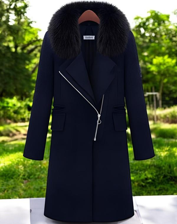 Kışlık Çıkarılabilir Kürk Yaka Kaşe Kaban - Image 1