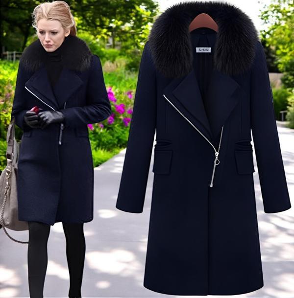 Kışlık Çıkarılabilir Kürk Yaka Detaylı Kaşe Kaban - Image 1