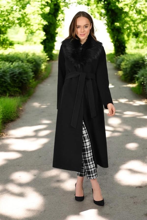 Kışlık Kürk Yaka Kaşmir Kaşe Kaban - Image 1