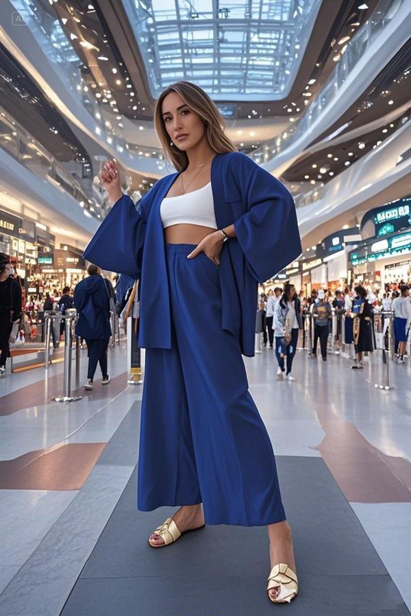 Yazlık Rahat Kimono Lacivert Alt Üst Takım - Image 1