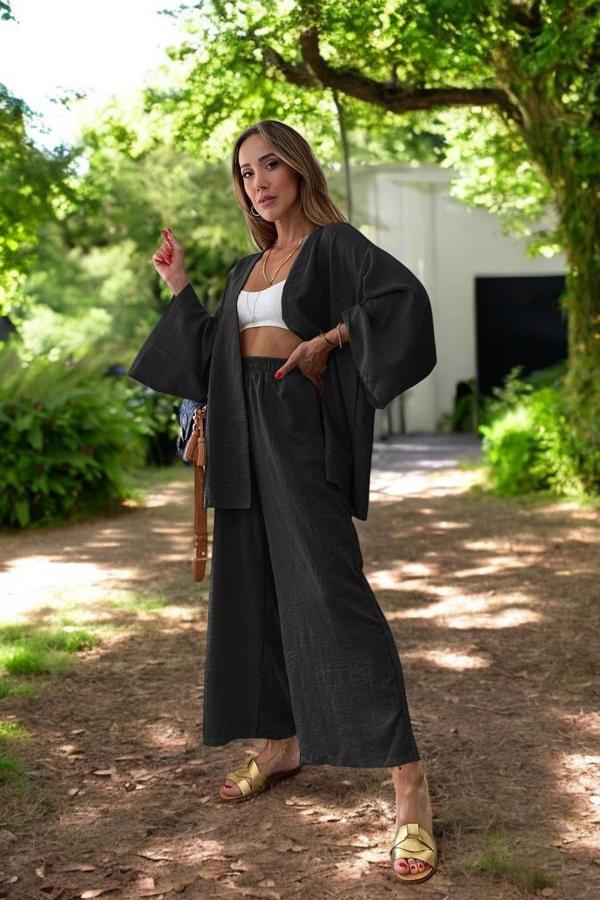 Yazlık Kimono Salaş İkili Keten Takım - Image 1