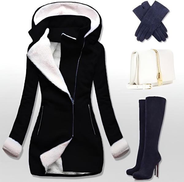 Kaşmir Kapüşonlu Kaşe Kadın Kaban - Image 1