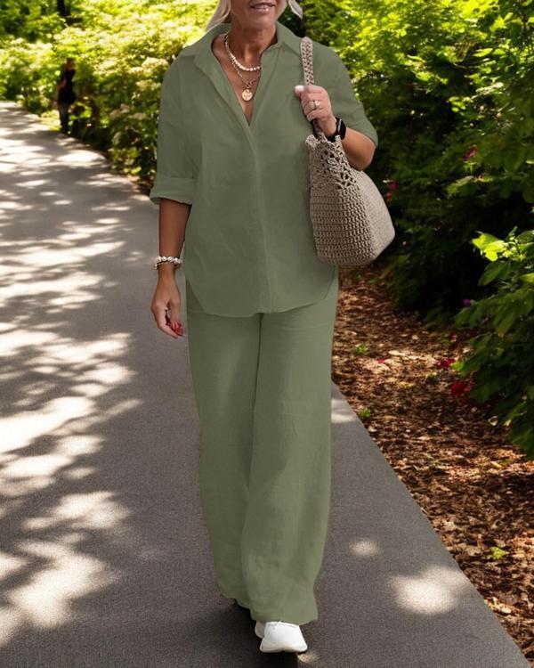 Gömlek Pantolon Yazlık Rahat Keten Takım - Image 1