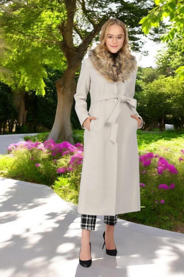 Kışlık Kürklü Yaka Kaşmir Kaşe Kaban - Image 1