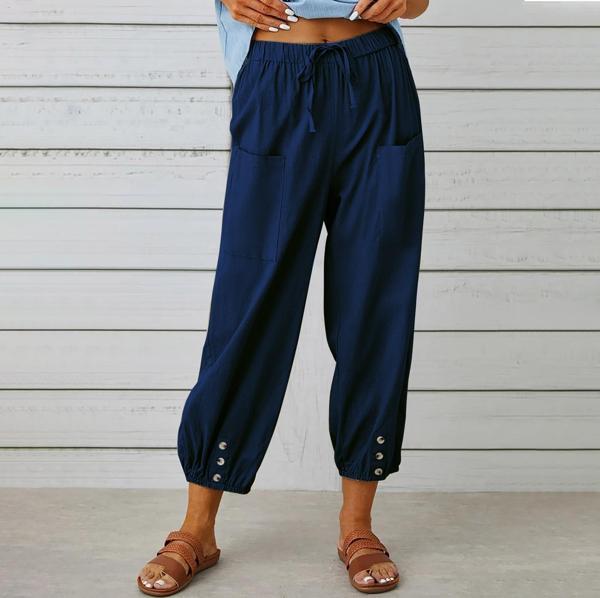 Keten Günlük Pantolon Beli Lastikli Bağcıklı - Image 1