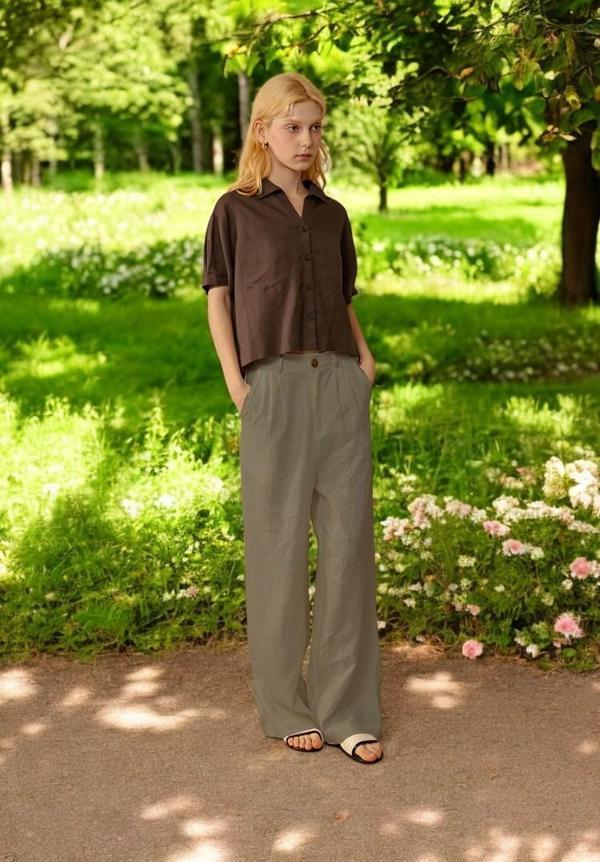 Yazlık Düğmeli Tasarım Kadın Keten Pantolon - Image 1