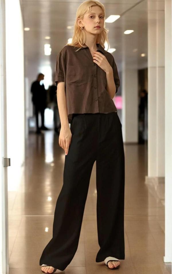 Yazlık Düğmeli Şık Keten Pantolon - Image 1