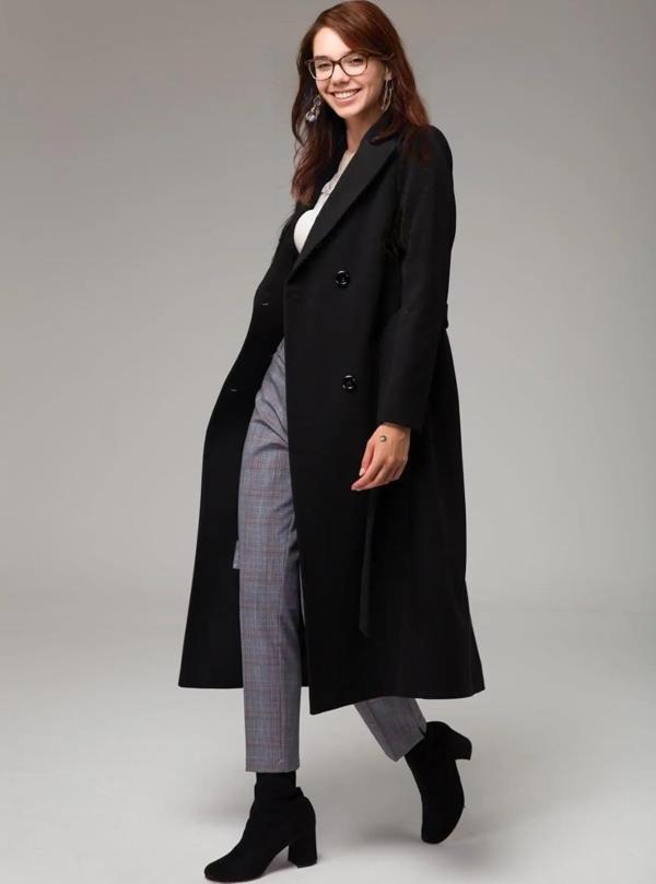 Kuşak Detaylı Kaşe Kaşmir Kaban - Image 1