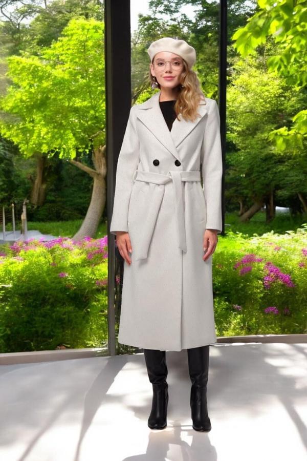 Kışlık Düğme Detaylı Kaşmir Kaşe Kaban - Image 1