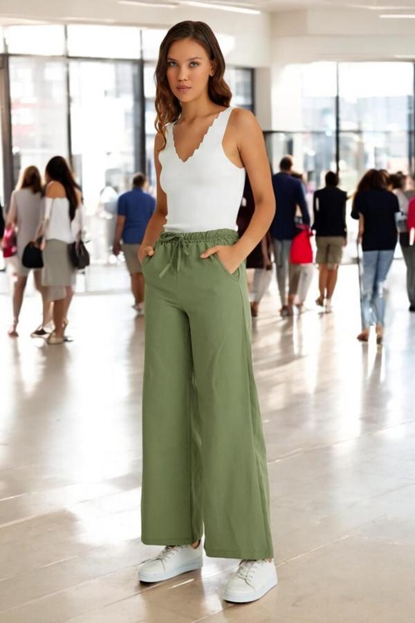 Yazlık Beli Lastikli Rahat Keten Pantolon - Image 1