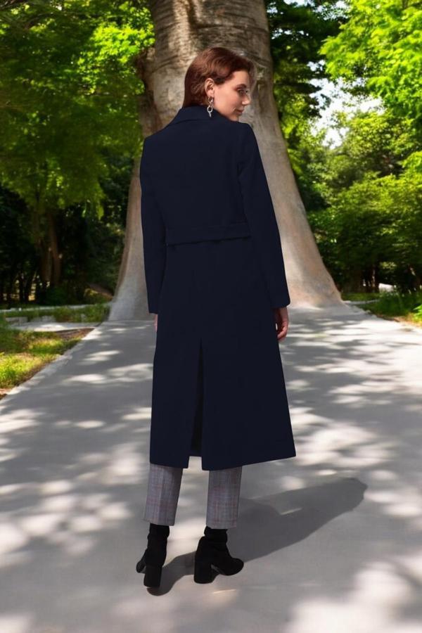 Kışlık Kemer Detaylı Kaşmir Kaşe Kadın Kaban - Image 1