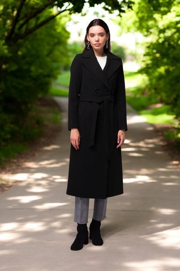 Kışlık Düğme Detaylı Kaşmir Kadın Kaşe Kaban - Image 1