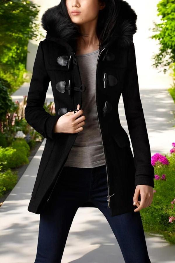 Kışlık Şık Kürklü Kaşmir Kadın Kaşe Kaban - Image 1