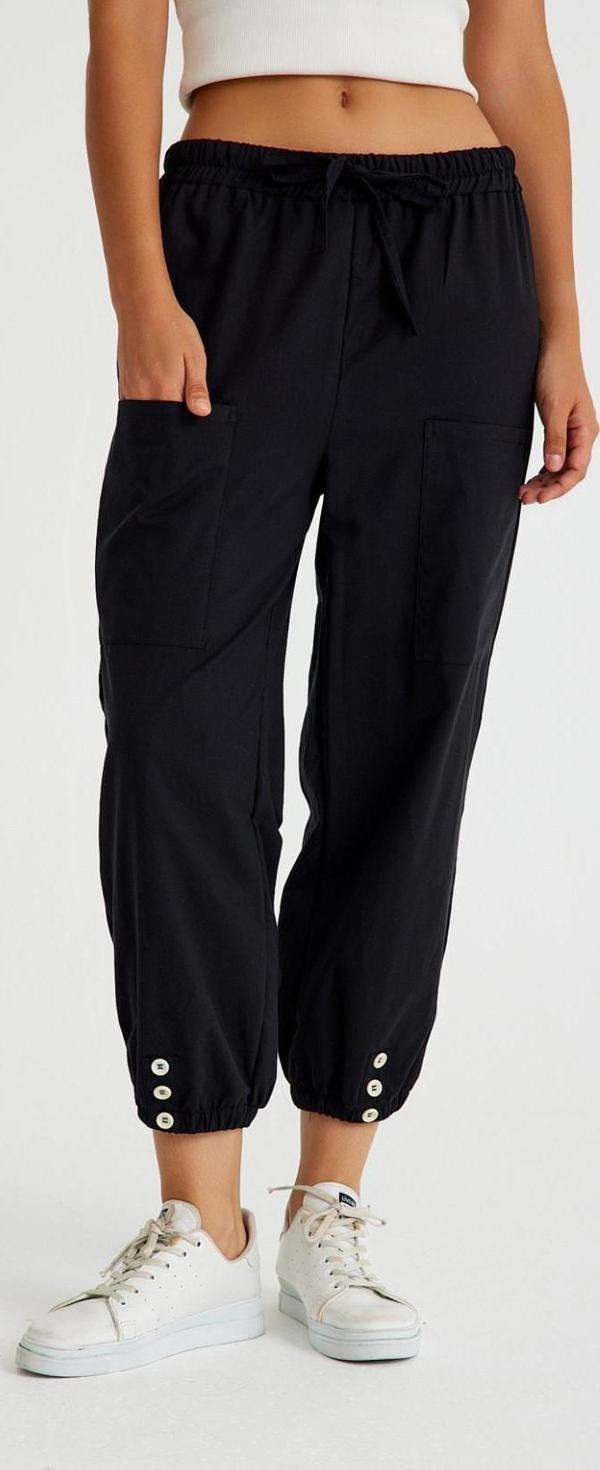 Keten Günlük Pantolon Beli Lastikli Bağcıklı - Image 1