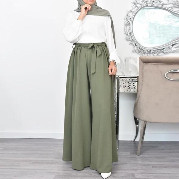 Kemerli Kadın Pantolon Şalvar Keten Yazlık Günlük - Image 1